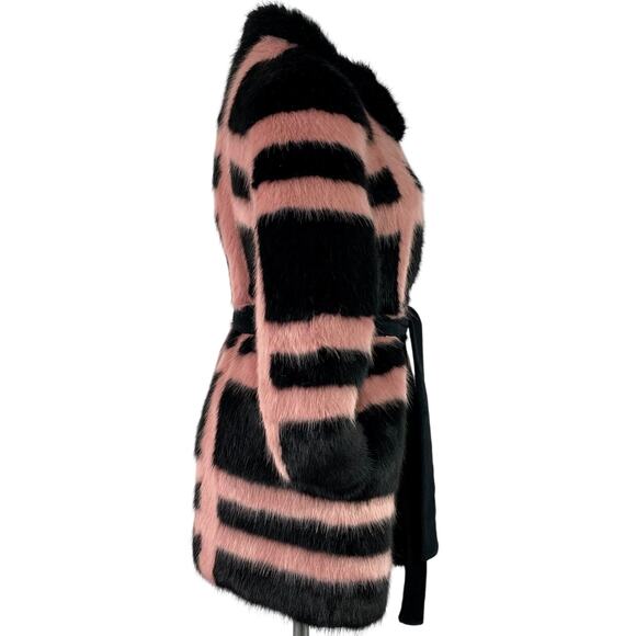 Shrimps Pink Black Plaid Faux Fur Coat Women’s M Short Modacrylic - Picture 7 of 13